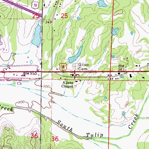 Topographic Map of Gilvo School (historical), MS