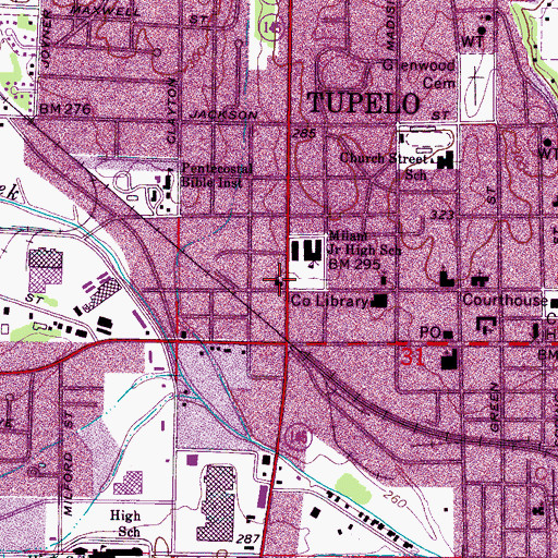 Topographic Map of Gloster Street Church of Christ, MS