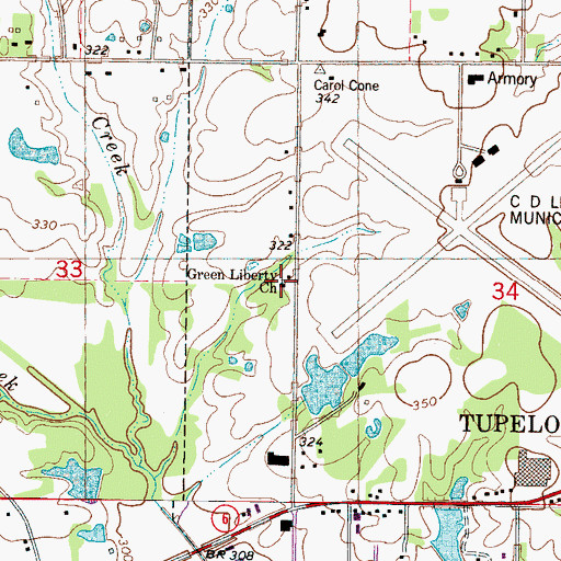 Topographic Map of Green Liberty Church, MS