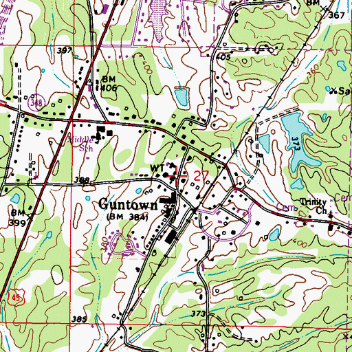 Topographic Map of Guntown United Methodist Church, MS