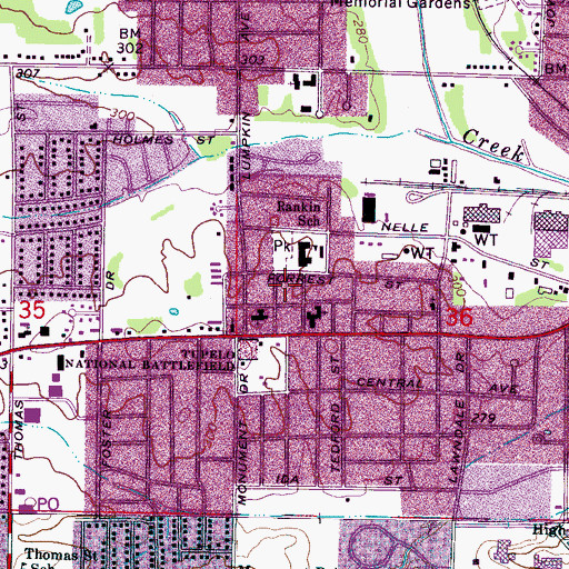Topographic Map of Harrisburg Heights, MS