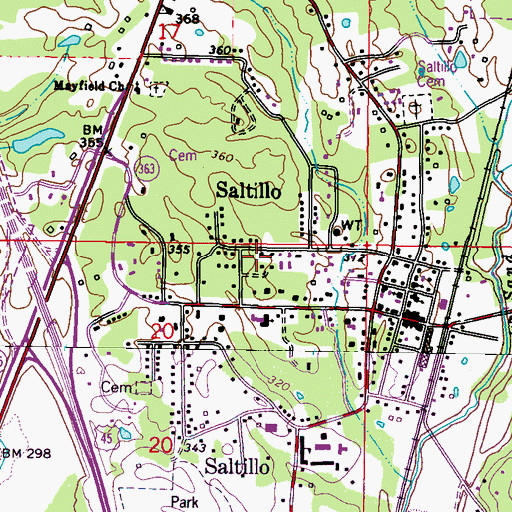 Topographic Map of Knights Acres, MS