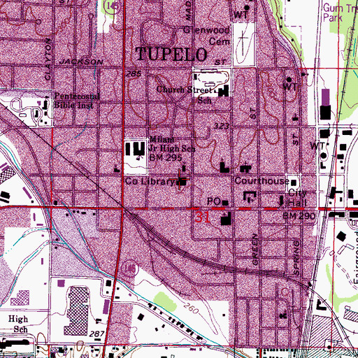 Topographic Map of Lee County Library, MS