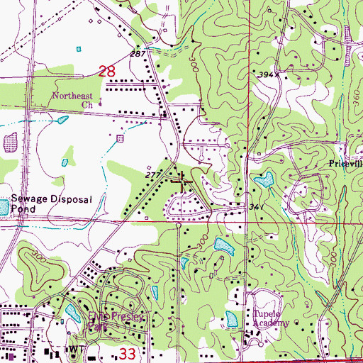 Topographic Map of Linwood Subdivision, MS