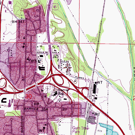 Topographic Map of Livingston Subdivision, MS