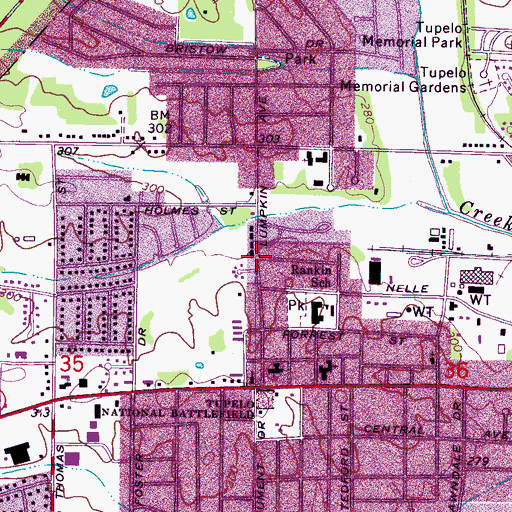 Topographic Map of Lumpkin Subdivision, MS