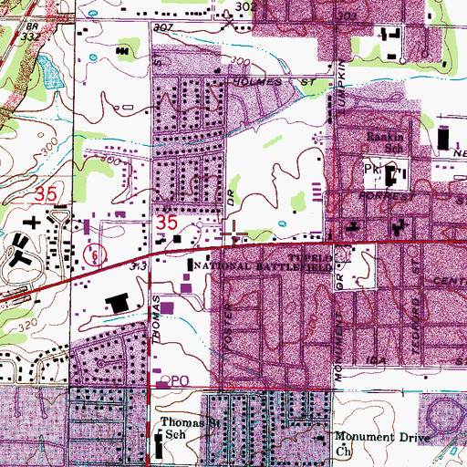 Topographic Map of Magnolia Plaza Shopping Center, MS