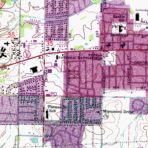 Topographic Map of Meadowview, MS