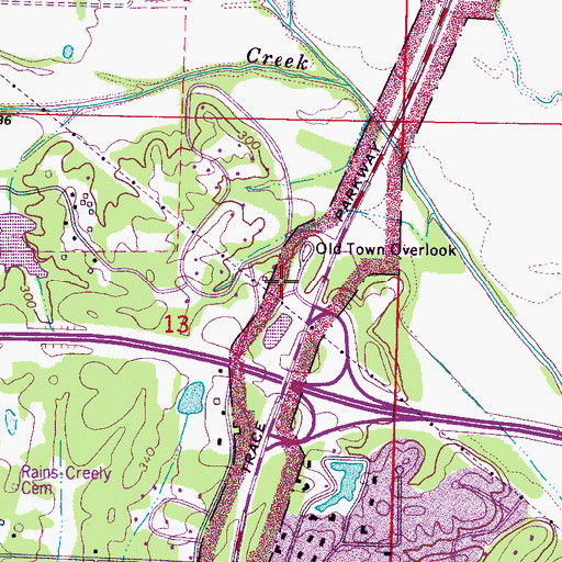 Topographic Map of Old Town (historical), MS