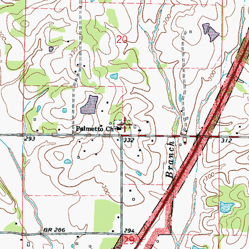 Topographic Map of Palmetto Cemetery, MS