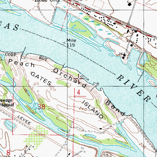 Topographic Map of Peach Orchard Bend, AR