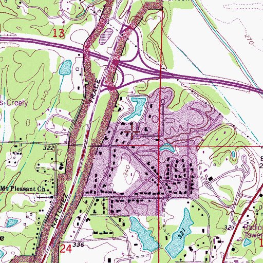 Topographic Map of Park Monceau, MS