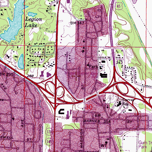 Topographic Map of Pinecrest, MS