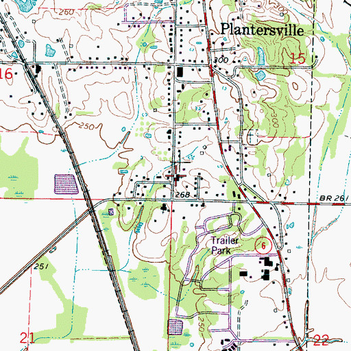 Topographic Map of Plantersville Baptist Church, MS