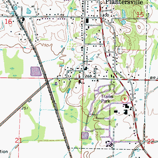 Topographic Map of Plantersville United Methodist Church, MS