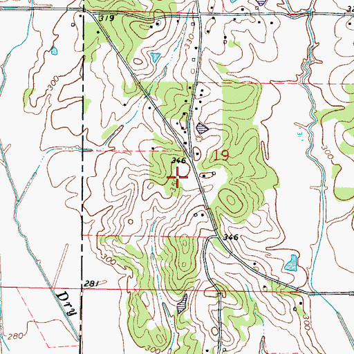 Topographic Map of Praise Acres, MS