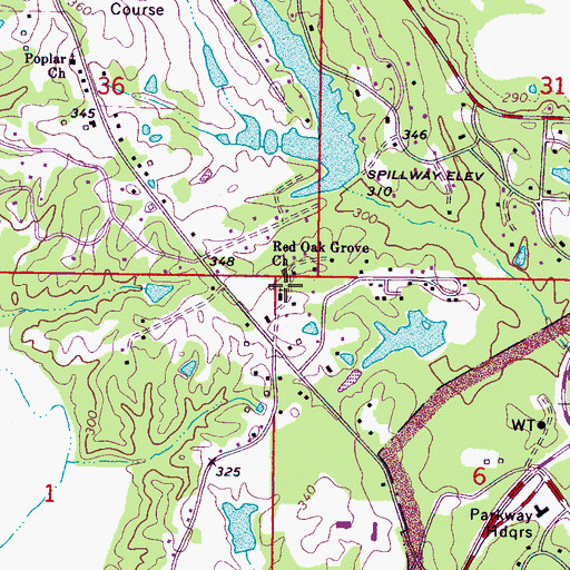 Topographic Map of Red Oak School (historical), MS