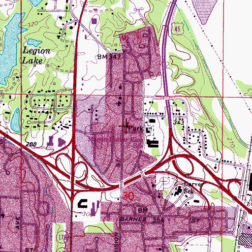 Topographic Map of Rising Star Baptist Church, MS