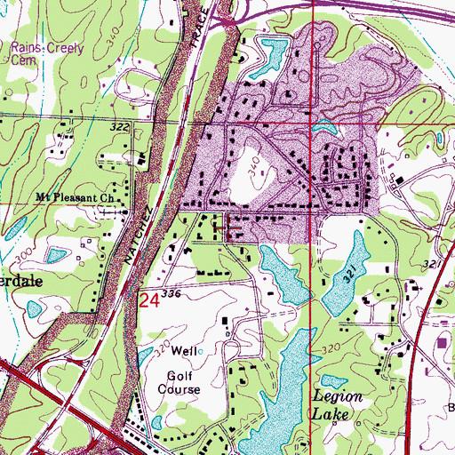 Topographic Map of Rogers Acres, MS