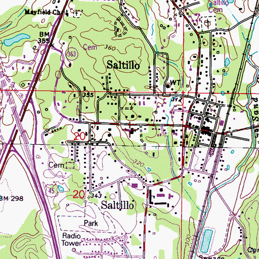 Topographic Map of Saltillo First Baptist Church, MS