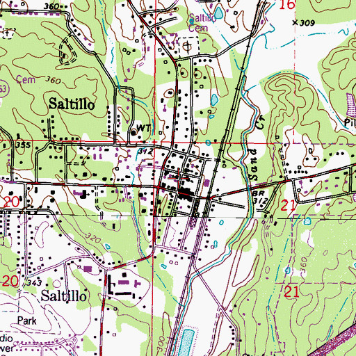 Topographic Map of Saltillo Presbyterian Church, MS