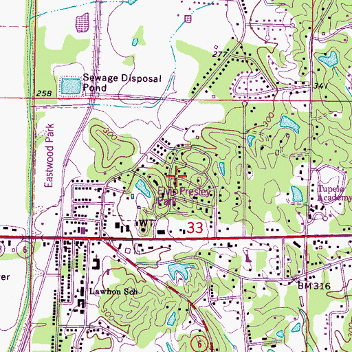 Topographic Map of Shady Acres, MS