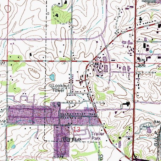 Topographic Map of South Green Baptist Church, MS