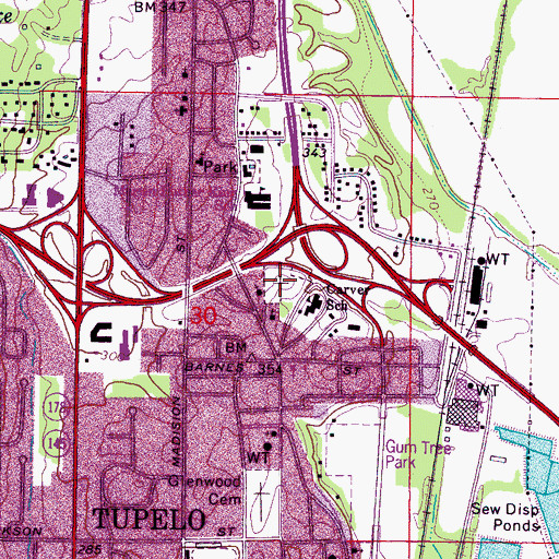 Topographic Map of Springhill Cemetery, MS