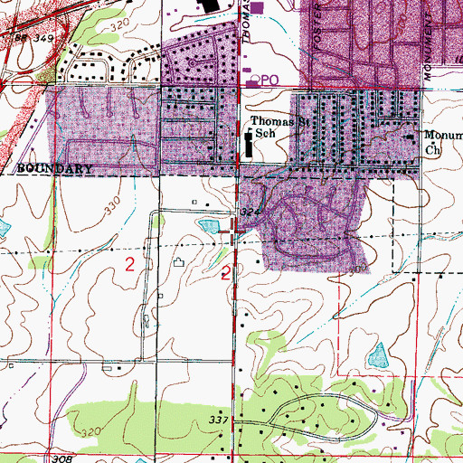 Topographic Map of Thomas Street Baptist Church, MS