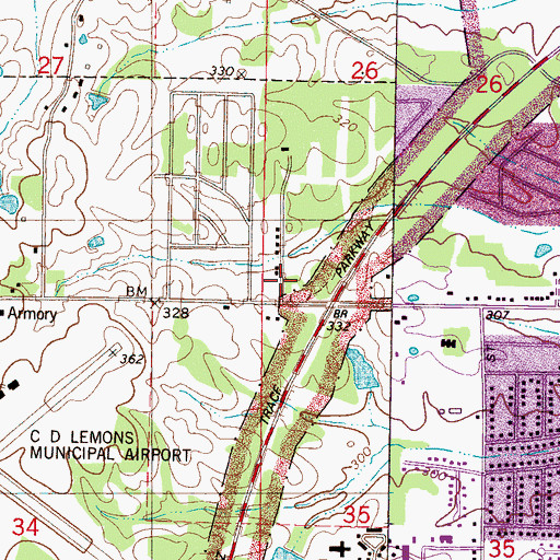 Topographic Map of Tracewood, MS