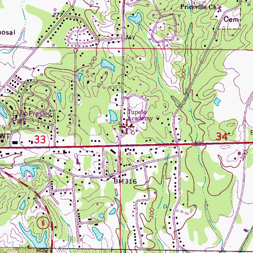Topographic Map of Tupelo Christian Academy, MS