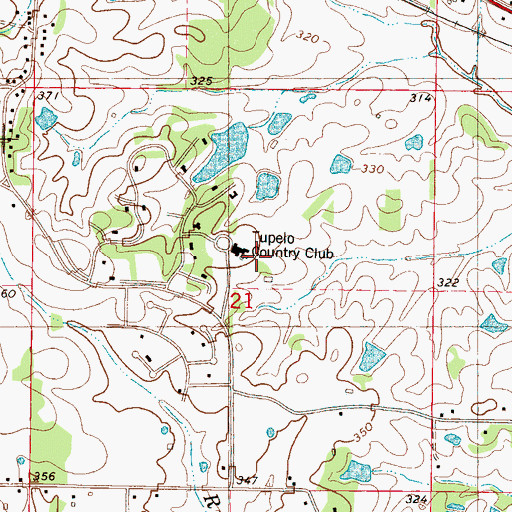 Topographic Map of Tupelo Country Club, MS