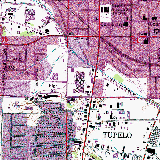 Topographic Map of Tupelo Mall Shopping Center, MS