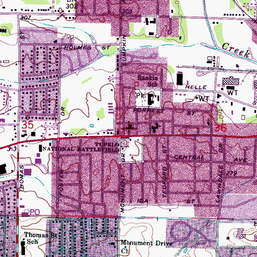 Topographic Map of Wesley United Methodist Church, MS