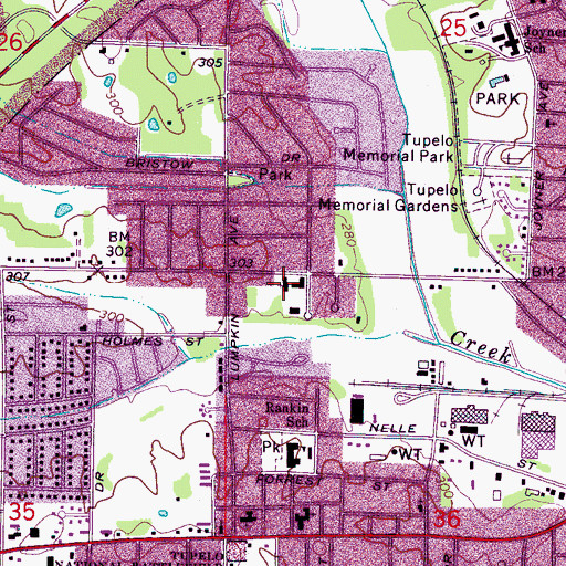 Topographic Map of West Jackson Baptist Church, MS