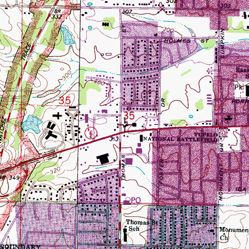 Topographic Map of West Main Church of Christ, MS
