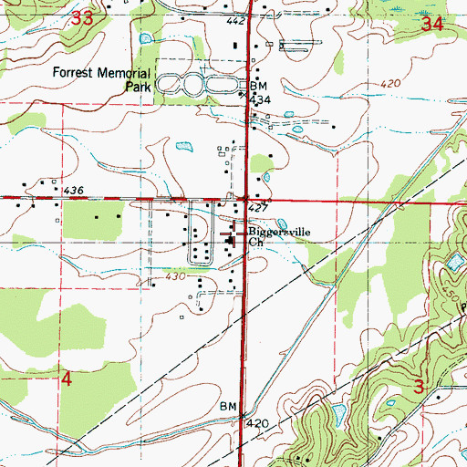 Topographic Map of Biggersville First Baptist Church, MS