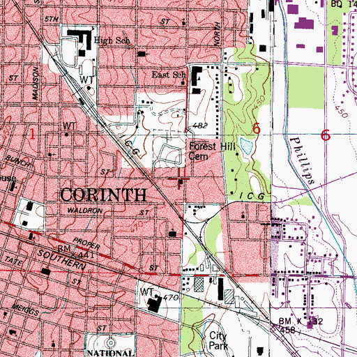 Topographic Map of Calvary Pentecostal Church, MS