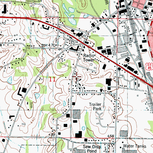 Topographic Map of College Hill, MS