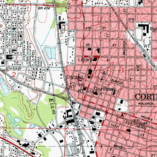 Topographic Map of Corinth City Cemetery, MS