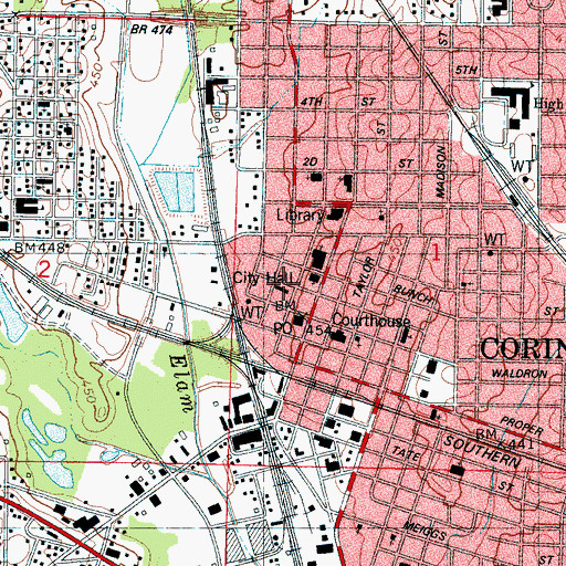 Topographic Map of Corinth City Hall, MS