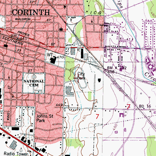 Topographic Map of Corinth City Park, MS