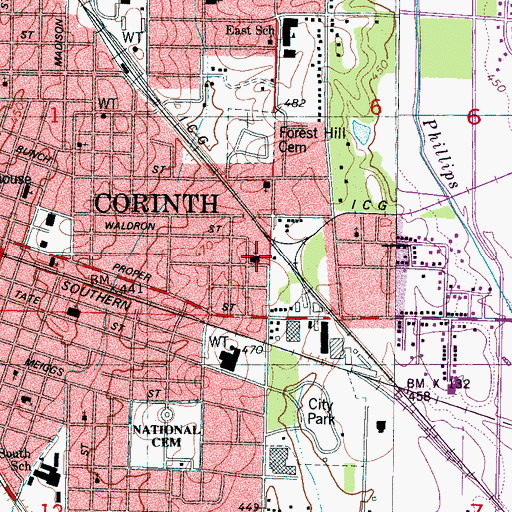 Topographic Map of East Corinth Church of Christ, MS