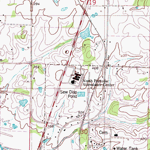 Topographic Map of North Pontotoc Attendance Center, MS