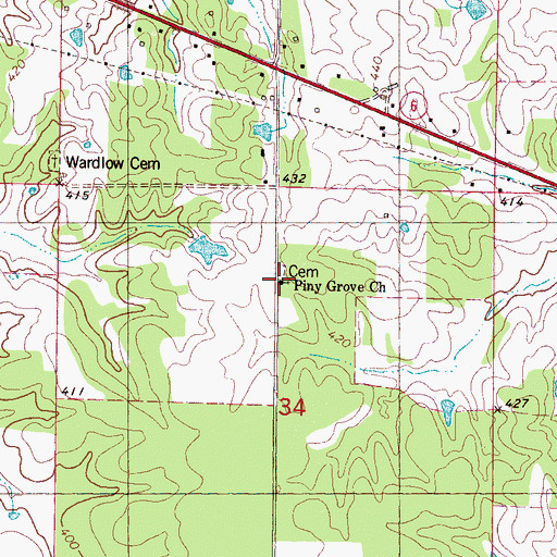 Topographic Map of Piny Grove Church, MS