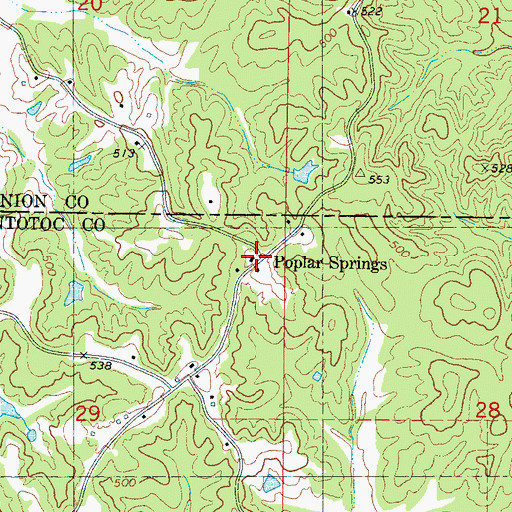 Topographic Map of Poplar Springs, MS