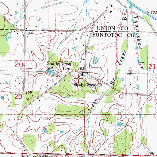 Topographic Map of Shady Grove Cemetery, MS