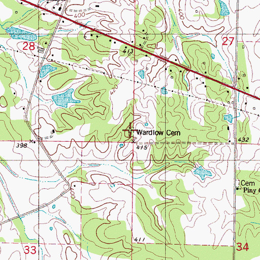 Topographic Map of Wardlow Cemetery, MS