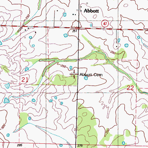 Topographic Map of Abbott Cemetery, MS