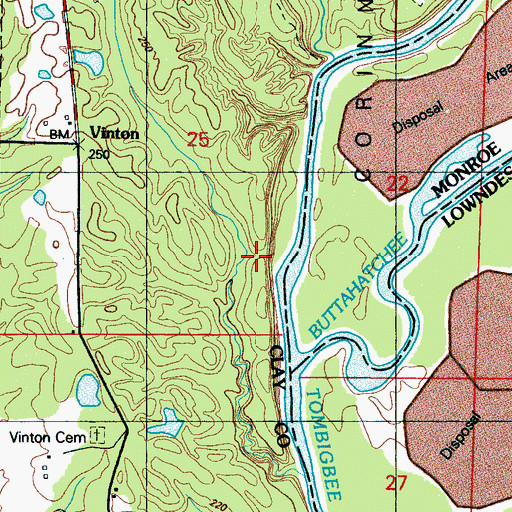 Topographic Map of Barton Ferry Recreation Area, MS